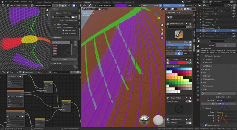 painting a tattoo in Bpainter in Blender 2.93.4