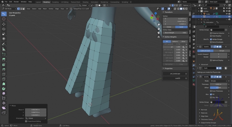 making long pants in Blender 2.93.4