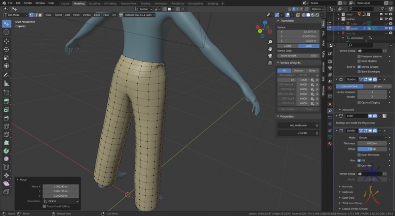 remembering I already have a pants model and using that instead, now just readjusting