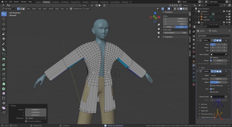 making a jacket in Blender 2.93.4