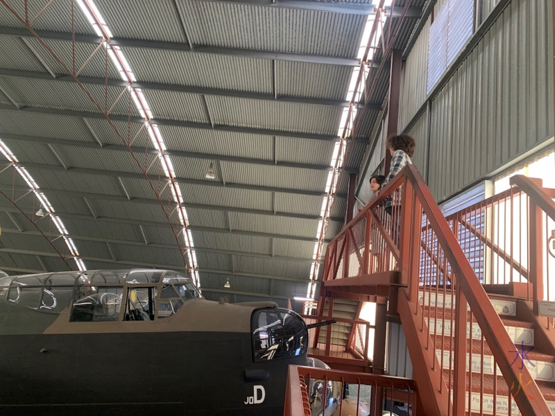 boys on viewing platform overlooking hangar at Aviation Heritage Museum, Bull Creek, Western Australia