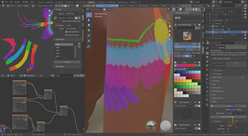 adding some shadowing to the phoenix tattoo in Blender 2.93.4 adding some shadowing to the phoenix tattoo in Blender 2.93.4