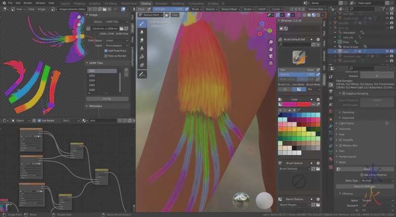 phoenix tattoo tail in Blender 2.93.4 phoenix tattoo tail in Blender 2.93.4
