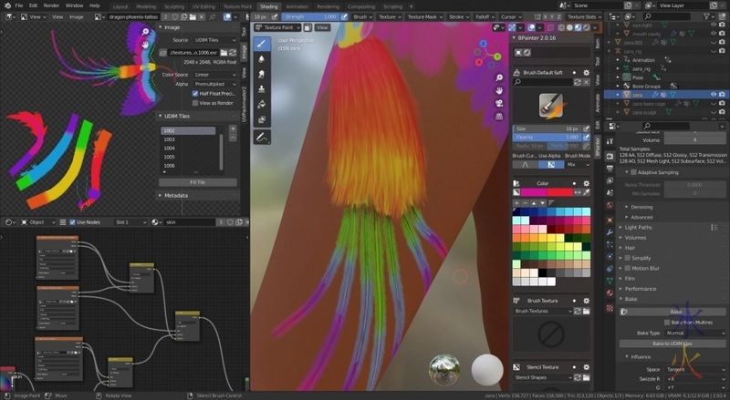 phoenix tattoo tail in Blender 2.93.4