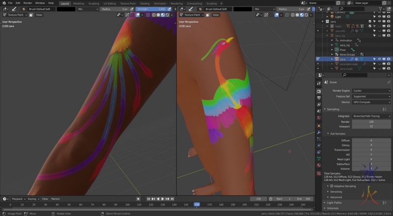 phoenix tattoo in Blender 2.93.4