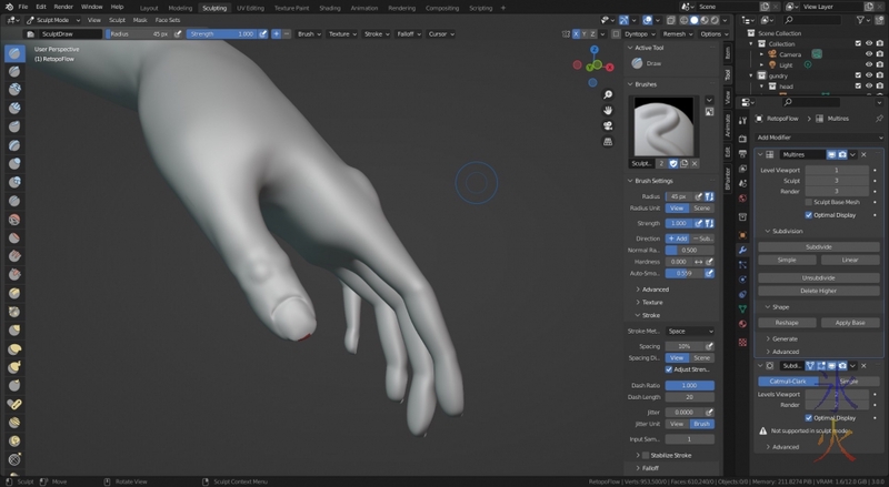 hand sculpting in Blender 3