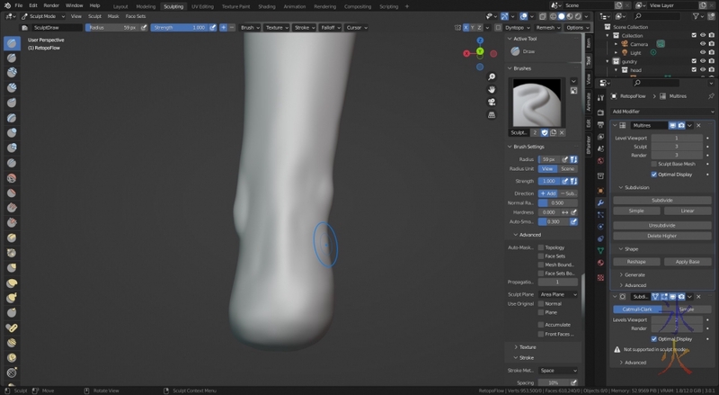 sculpting back of foot in Blender 3.0.1