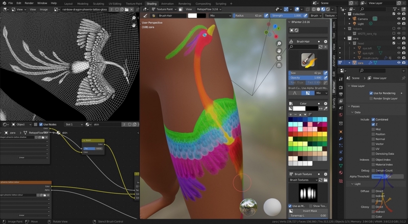 rainbow phoenix showing full gloss map in Blender 3.1.2