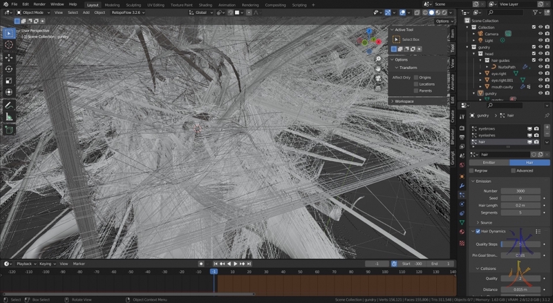 hair gone wild in Blender 3.1.2