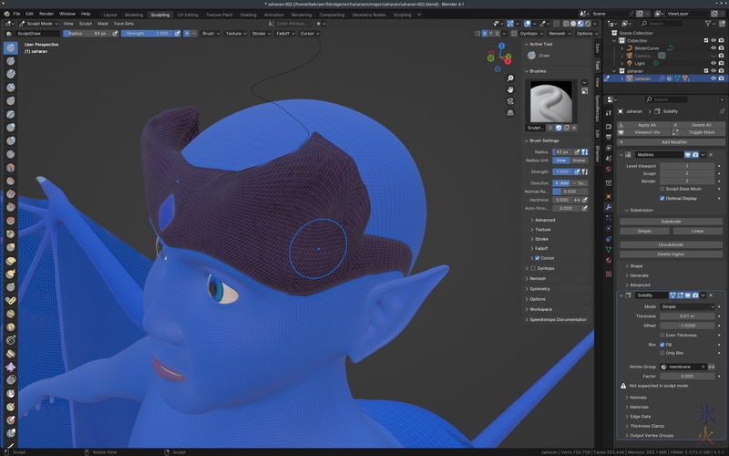 sculpting horn shape in Blender 4.1