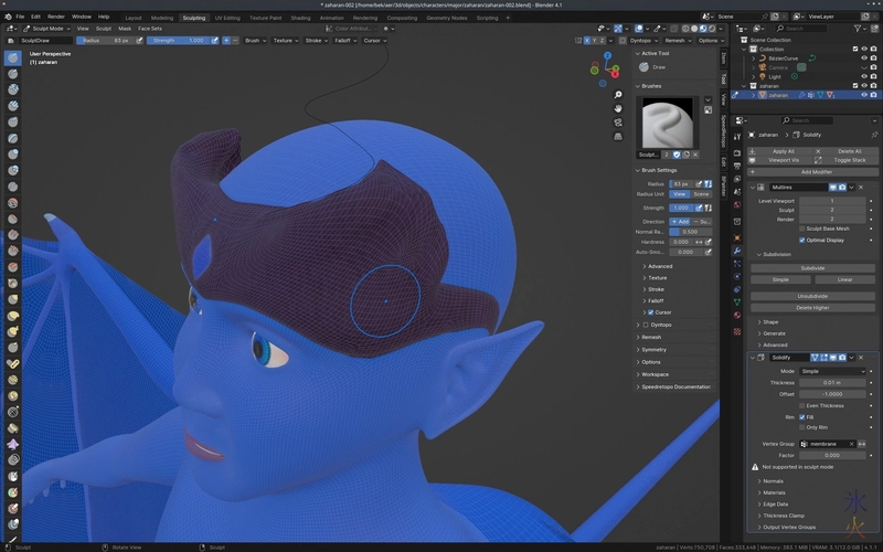 sculpting horn shape in Blender 4.1