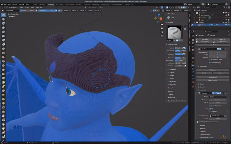 sculpting horn shape in Blender 4.1
