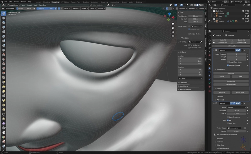 sculpting around the eyes in Blender 4.2