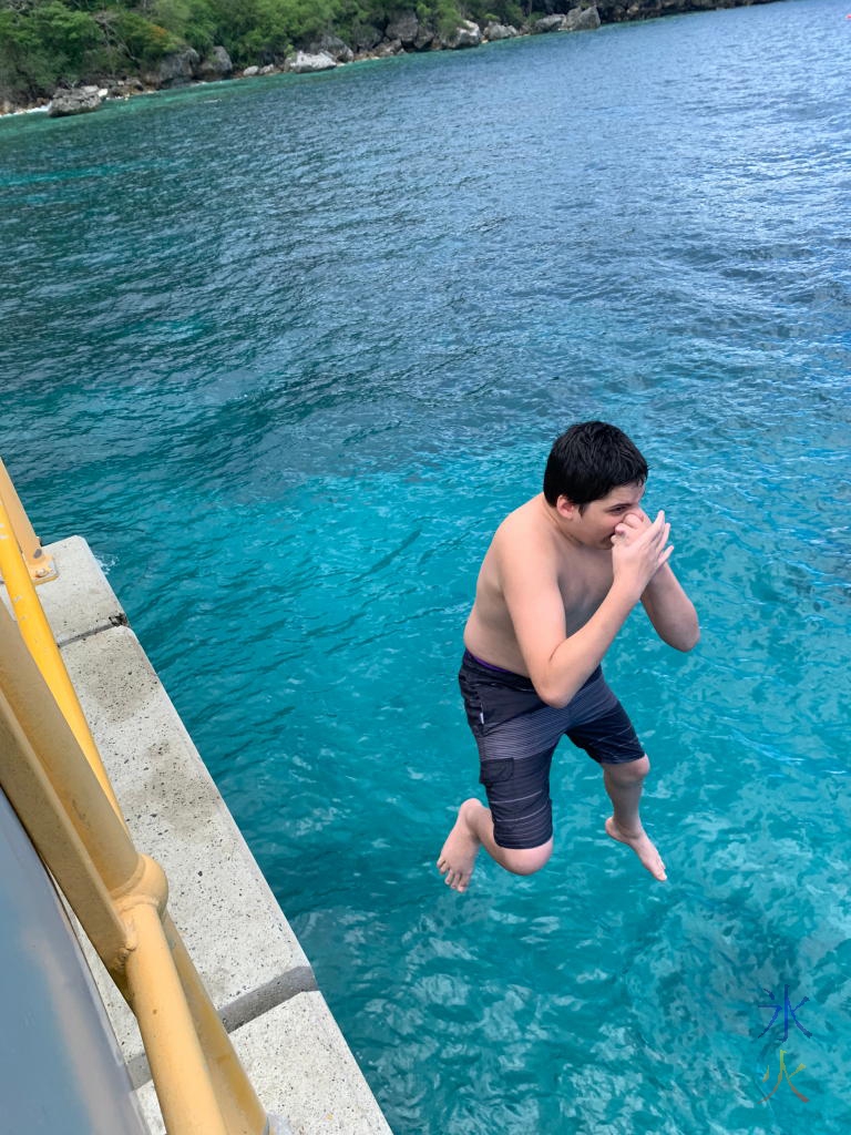 15yo jumping off the jetty at Flying Fish Cove, Christmas Island