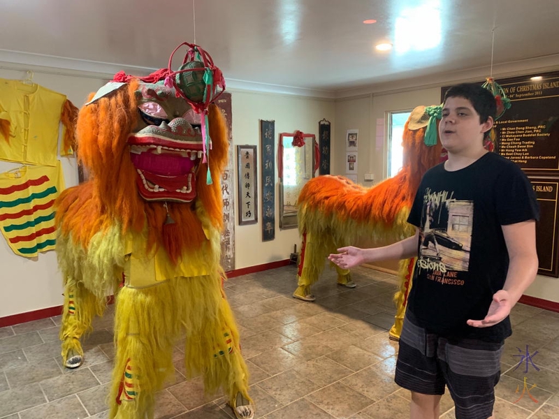 15yo looking at the Chinese lions on display at the Chinese Heritage Museum on Christmas Island