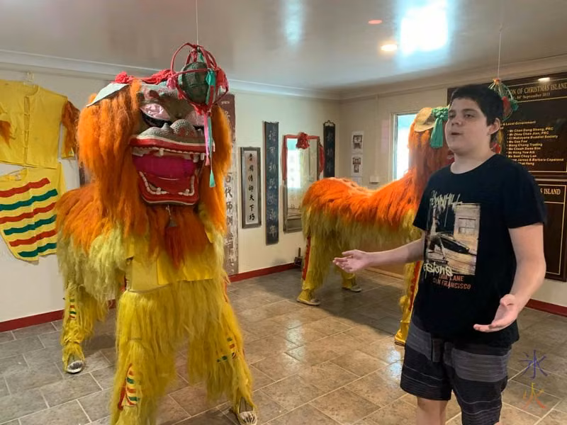 15yo looking at the Chinese lions on display at the Chinese Heritage Museum on Christmas Island
