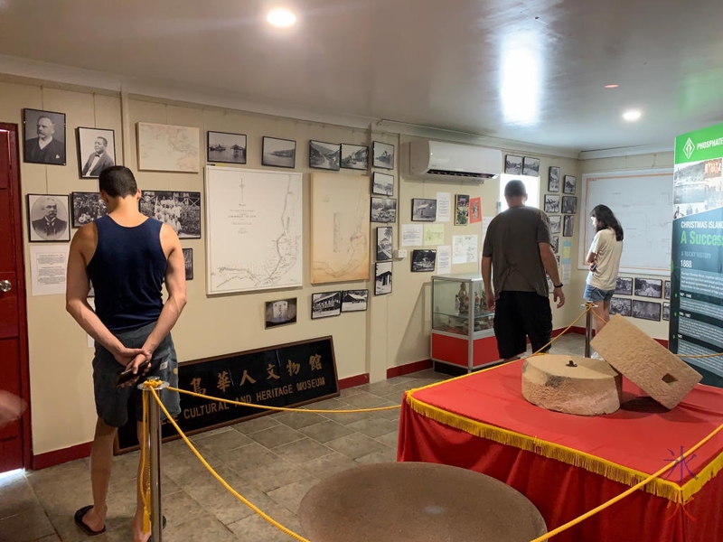 JJ and the bigs studyinng displays at the Chinese Heritage Museum on Christmas Island