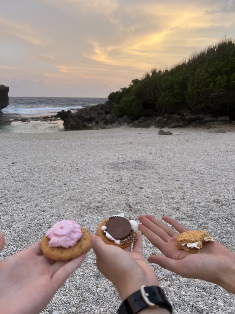 Foodie holiday snap of smores at Lily Beach, Christmas Island