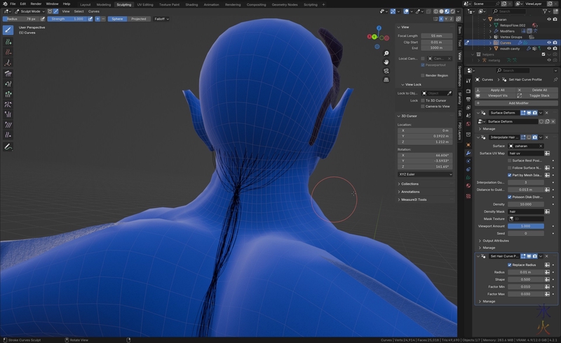 Laying out hair curves in Blender 4.2