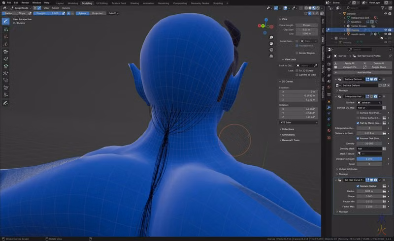 Laying out hair curves in Blender 4.2