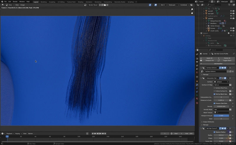 test render close up of hair tips