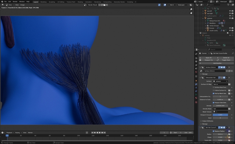 test render close up of hair roots