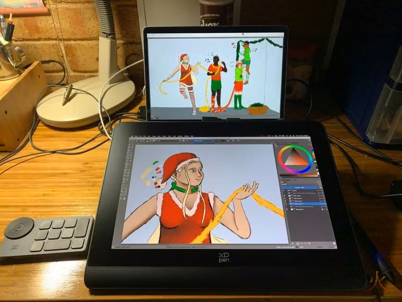 XP-Pen over the top of MacBook air as its base is wide enough