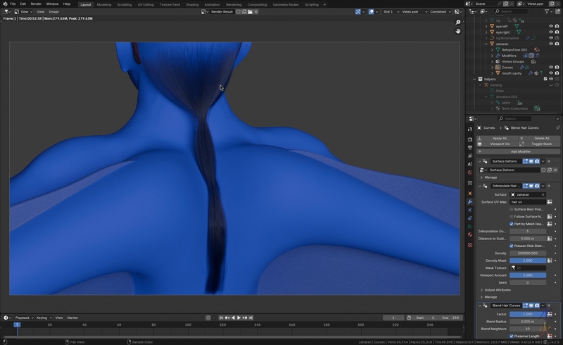 Blender 4.2 render showing hair behaviour I don't understand