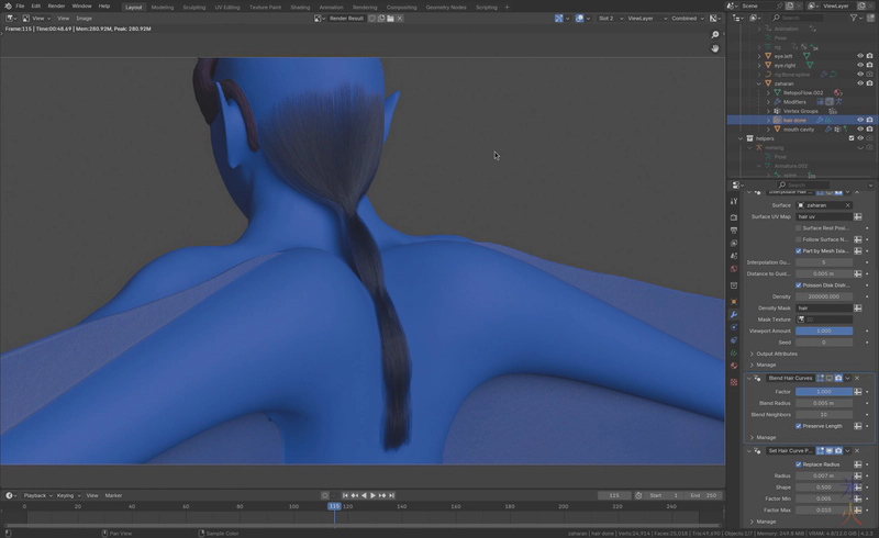 render of Red's hair with the added layers in Blender 4.2 render of Red's hair with the added layers in Blender 4.2