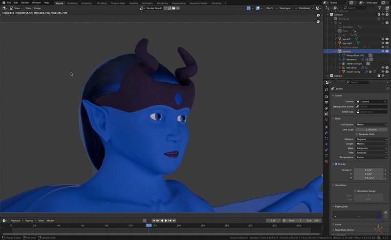 quick three quarter front render to show better hair