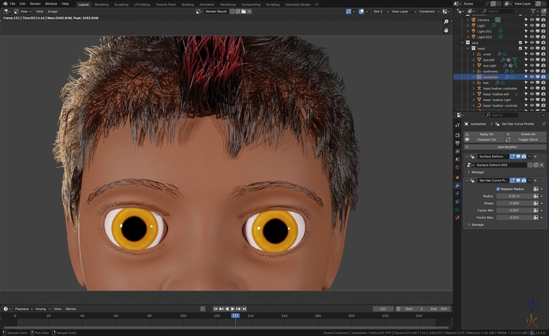Zara with lighter and better hair made with the hair assets that ship with Blender 4