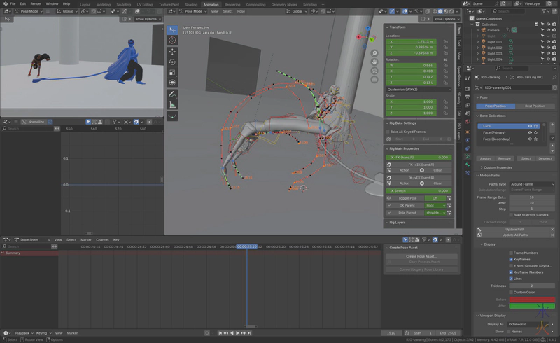 cleaning up backflip animation arc in Blender 4.4 cleaning up backflip animation arc in Blender 4.4