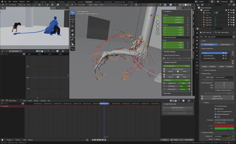 cleaning up backflip animation arc in Blender 4.4