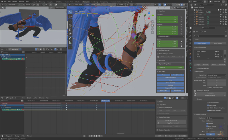 screenshot showing a lot of keyframes and a prehensile tail clipping through the floor because there's not enough tail controllers screenshot showing a lot of keyframes and a prehensile tail clipping through the floor because there's not enough tail controllers