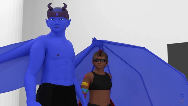 Red and Zip staring down offscreen intruders