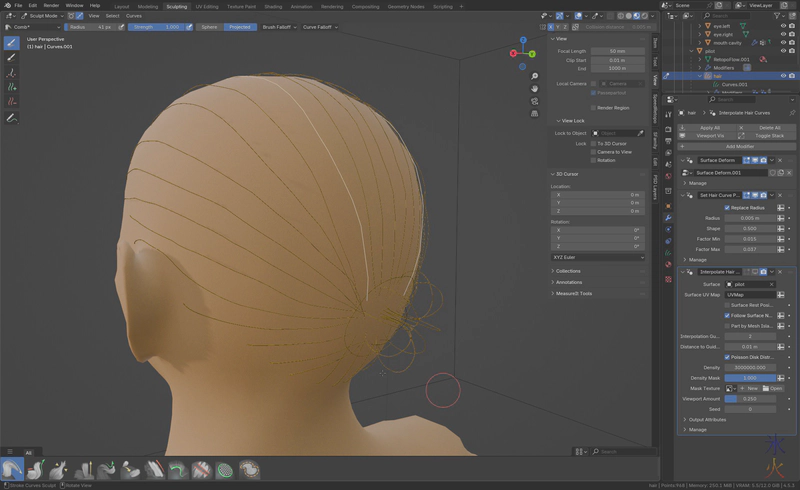trying out guide curves how I want the hairstyle to look rather than trying to mimic how hair behaves trying out guide curves how I want the hairstyle to look rather than trying to mimic how hair behaves