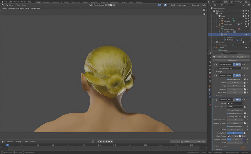 curve hair styled into a bun rendered not the same as the viewport curve hair styled into a bun rendered not the same as the viewport
