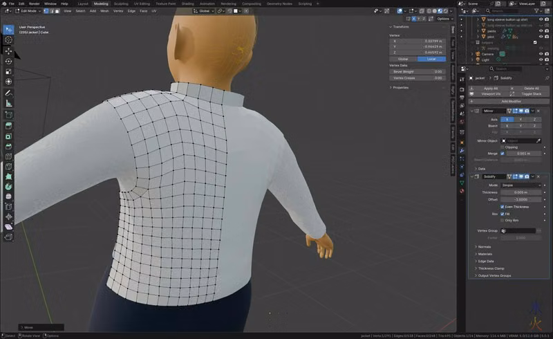 back of the jacket looking very slightly less dubious in Blender 5