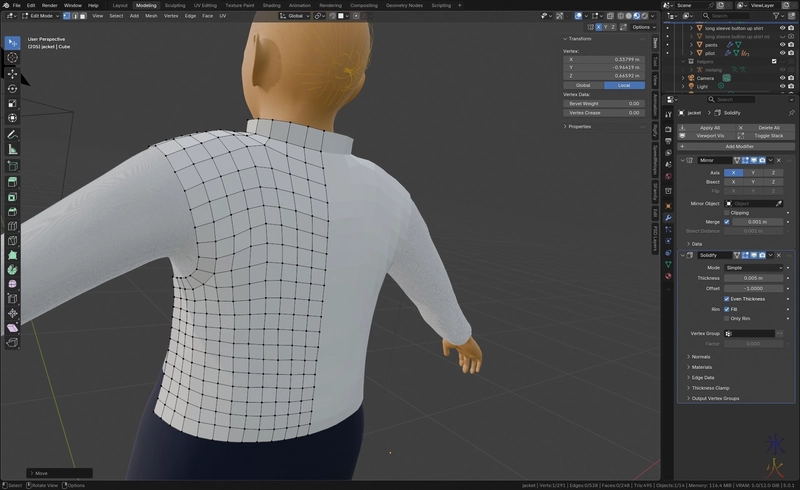 back of the jacket looking very slightly less dubious in Blender 5