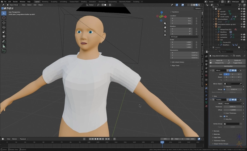 long sleeved shirt in Blender 5