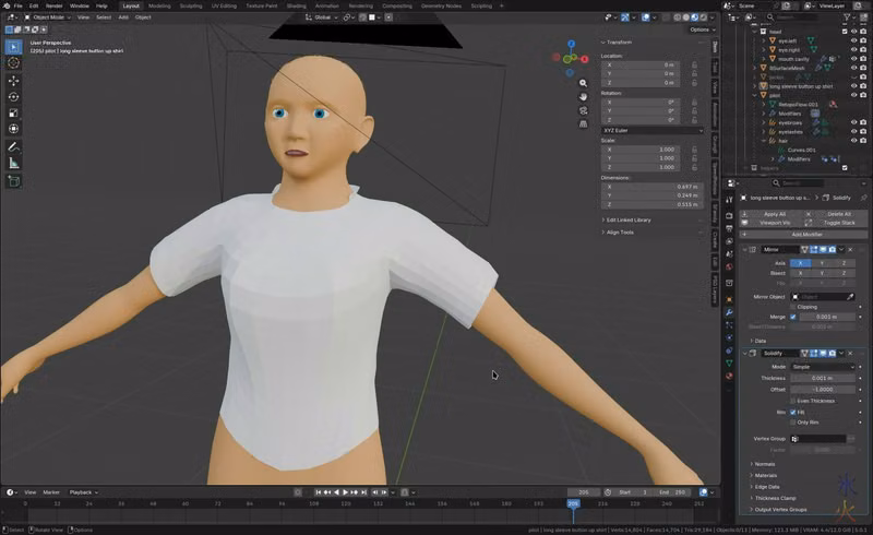 long sleeved shirt in Blender 5