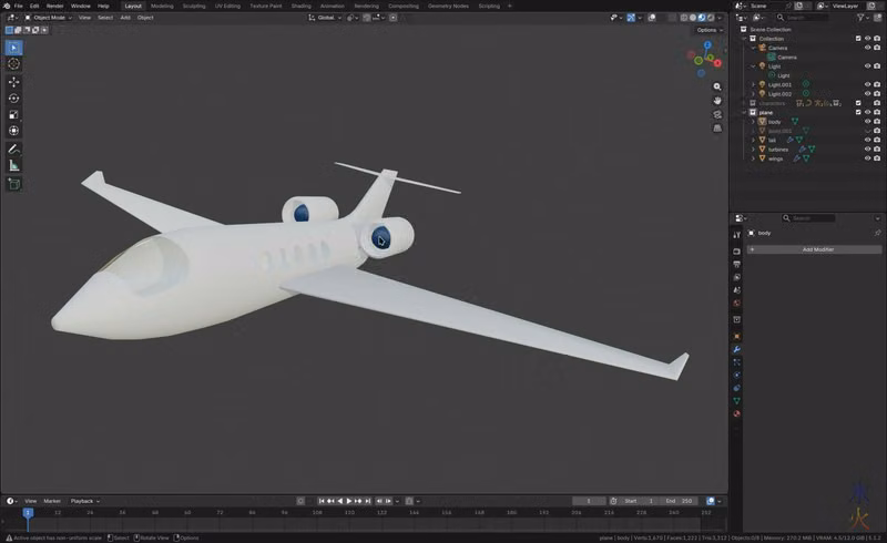 plane wip in Blender 5.1