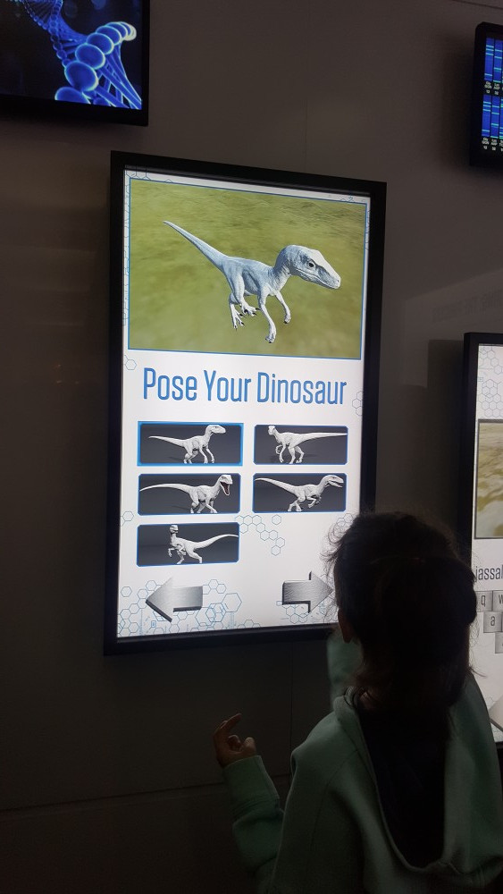 9yo designing dinosaur colour scheme at Jurassic World Exhibition, Melbourne Museum, Victoria, Australia