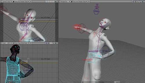 "Blue" arm is using IK boost, "red" arm still in default T-pose using the other rig