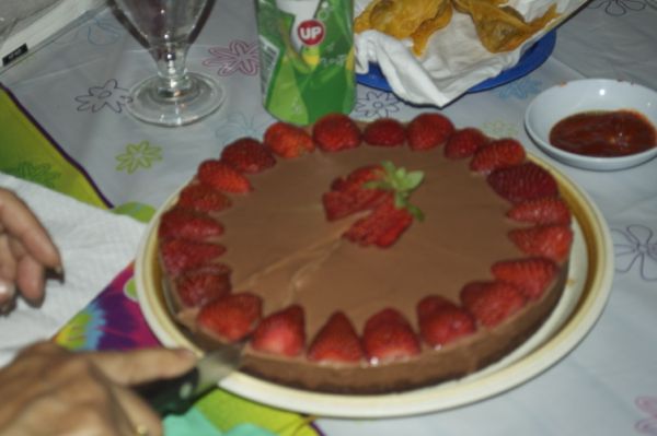 Chocolate cheesecake with strawberries!