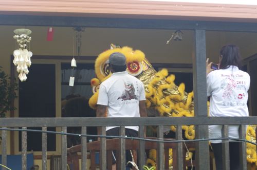 Chinese lion dance at parents' house on Christmas Island