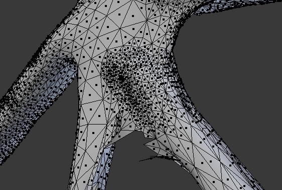 Mad tangle of polygons in a Sculptris insanomesh in Blender