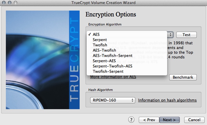 TrueCrypt encryption options