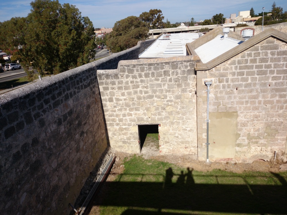 Extremely quickly taken view from one of the guard tower catwalks, Fremantle Prison, Western Australia