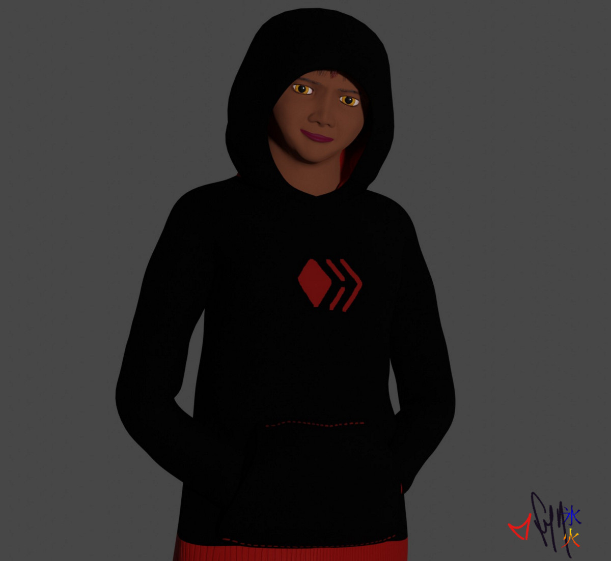 Zara in a hive hoodie